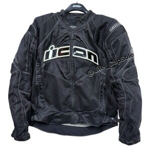 Size L ICON Contra Jacket Mens Black Motorcycle Riding Armored Mesh Textile Gear